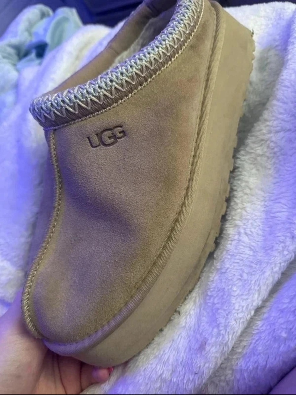 UGG Women's Tan Suede Platform Clog Mule